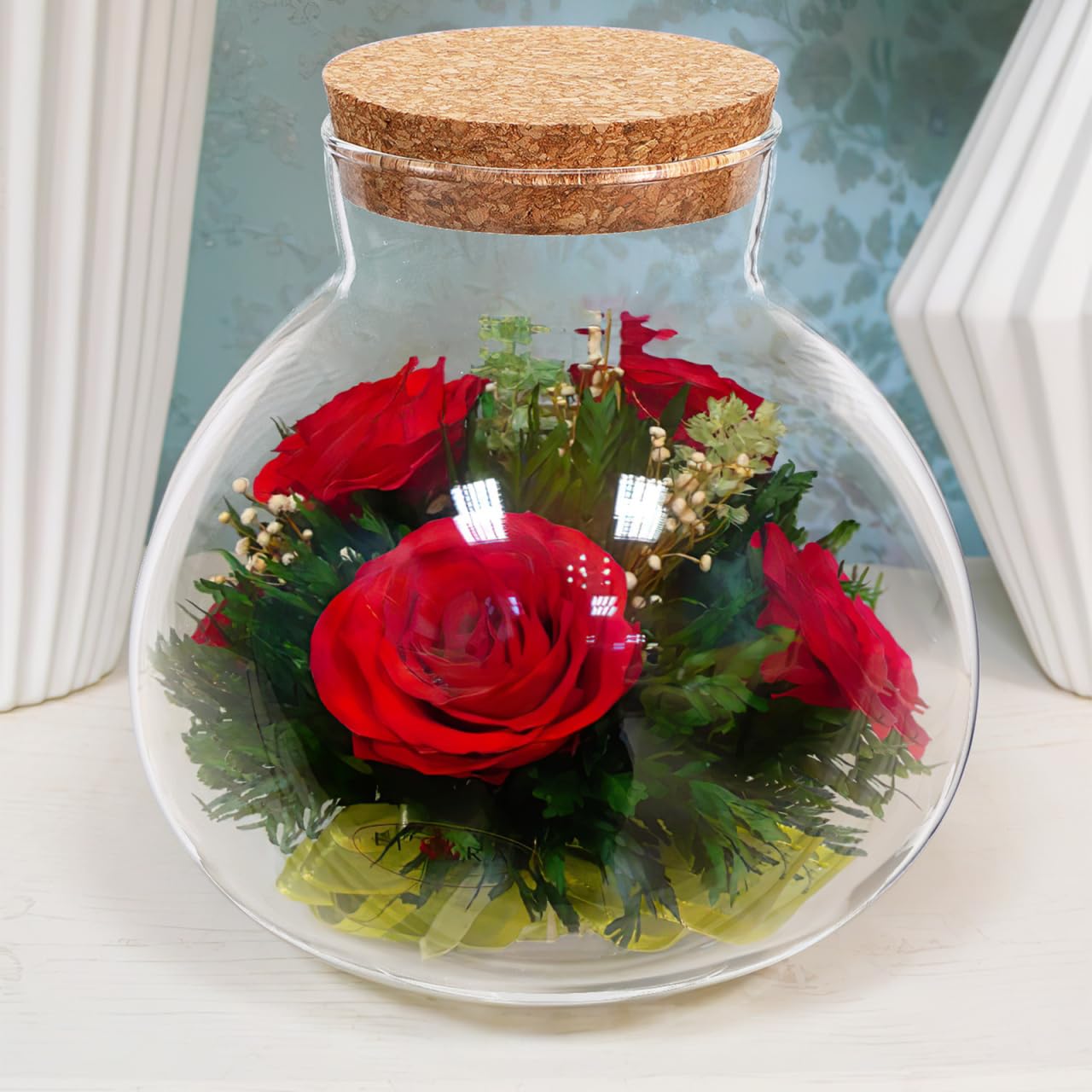 Toddmomy Glass Terrarium Bottle with Cork Lid, Closed Micro Landscape Round Jar, Desktop Moss Container for DIY Fairy Garden and Plant Ecosystem
