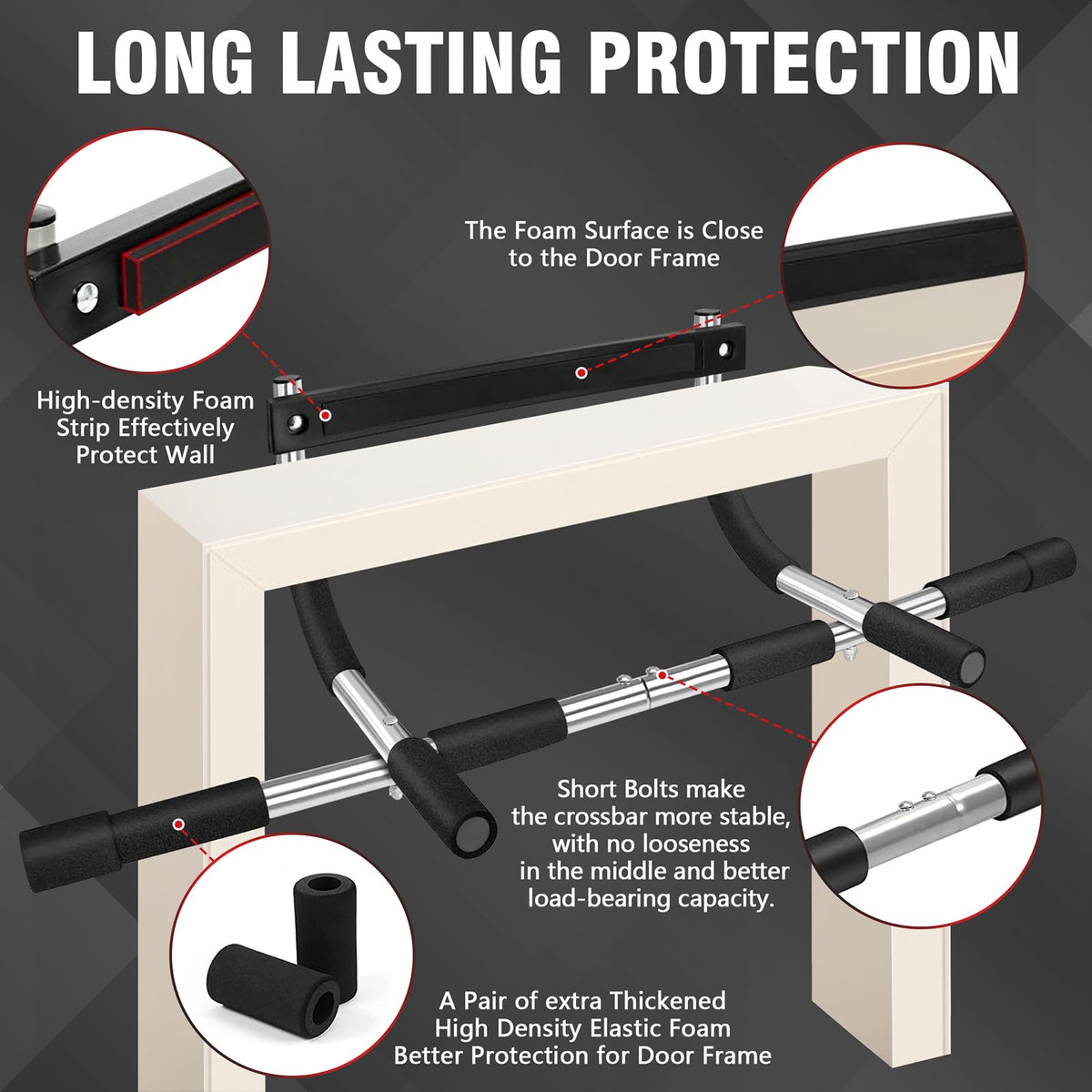 TOPOKO Upgrade Pull Up Bar for Doorway, Max Capacity 440 lbs Chin Up Bar, Portable Upper Body Workout Bar, Strength Training Door Frame Pull-up Bars, Hanging Bar for Exercise, Pullup Bars for Home