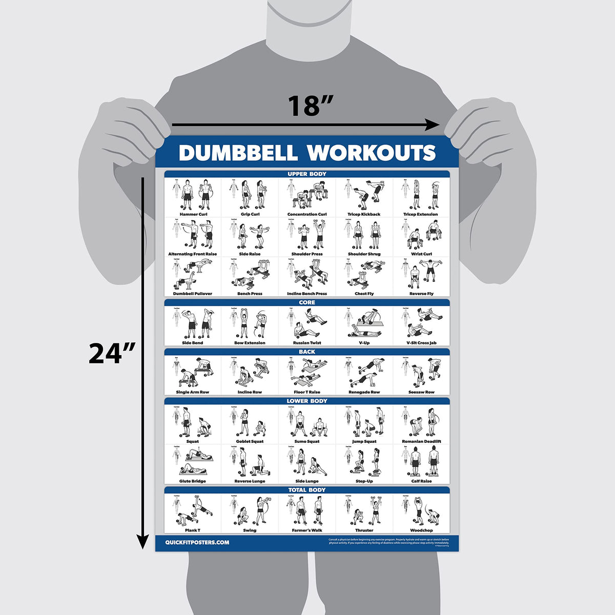 16 Pack - Exercise Poster Set, Dumbbell, Suspension, Kettlebell, Resistance Bands, Medicine Ball, Battle Rope, Stretching, Bodyweight, Barbell, Yoga, Exercise Ball, Muscular (LAMINATED, 18" x 24")