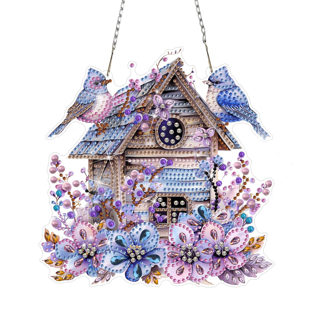 DOMROM Bird House Diamond Art Hanging Kits for Adults, Special Shaped Diamond Painting, Crystal Art Suncatchers Ornament, Rhinestone Decor for Home Garden Window Wall Decor