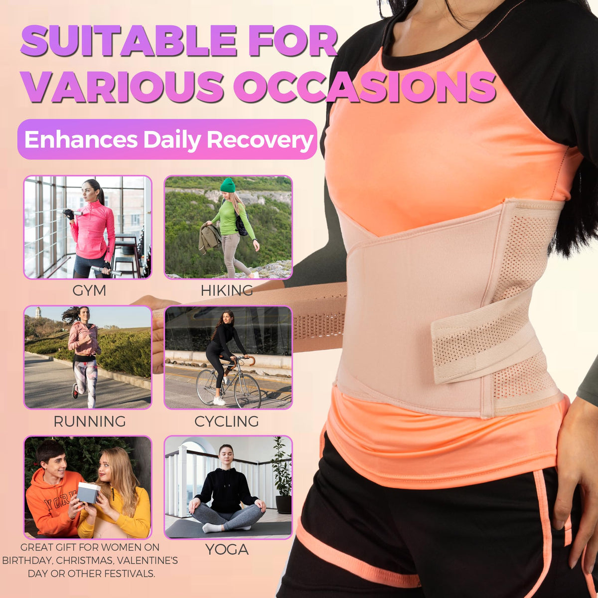 Shrink Smart Postpartum Belt - Belly Support Recovery Wrap, Postpartum Belly Band Girdles, Body & Waist Shapewear (Beige, Small/Medium)