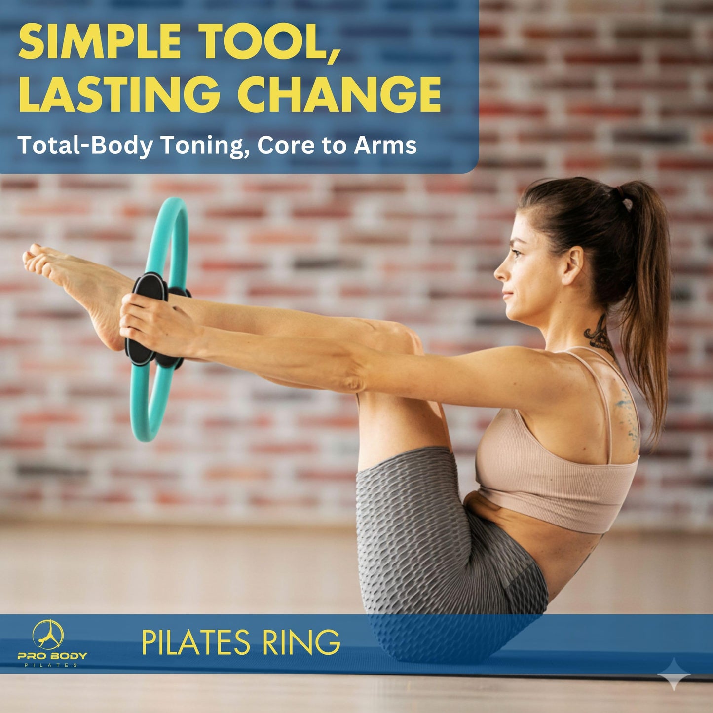 ProBody Pilates Ring Set with 14-Inch Magic Circle Ring, 9-Inch Exercise Ball, 5 Resistance Bands, Pump, Training Guides, & Storage Bag for Core Strength, Balance, Stability Training (Aqua)