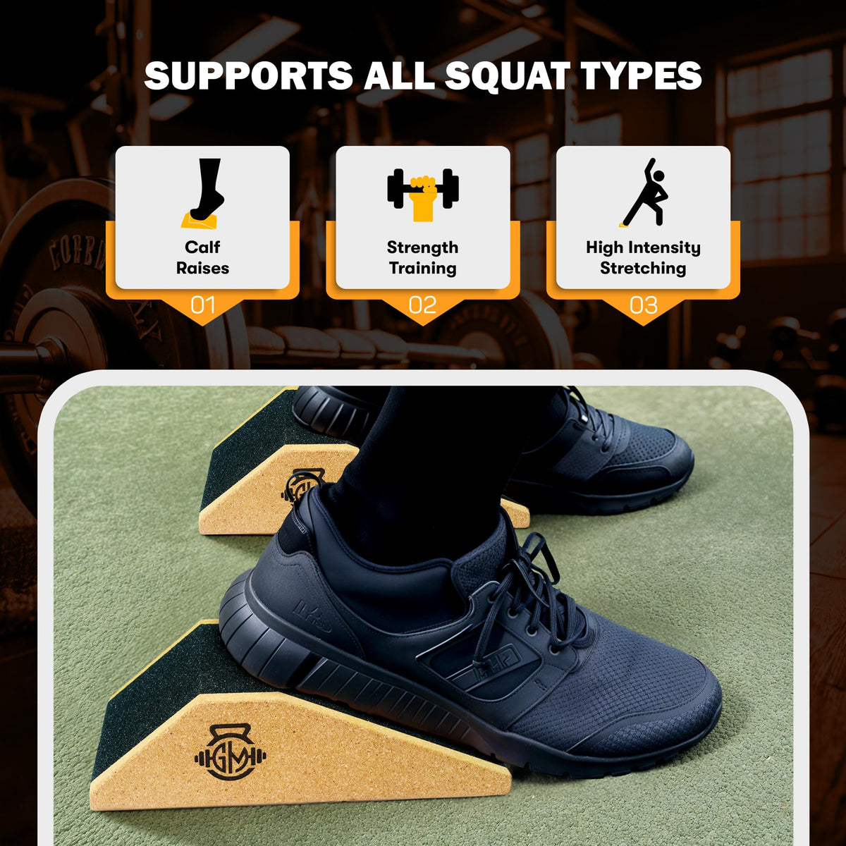GENMERCH Cork Squat Wedge 2PCS | Squat Wedges for Weightlifting | Anti-slip Enhanced Grip Surface | Squat Wedge Calf Raise Yoga Block