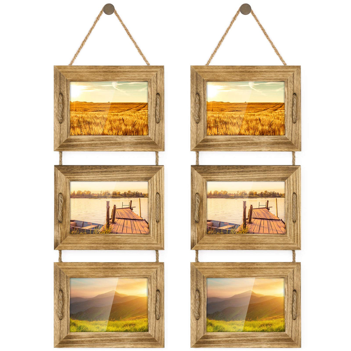 DLQuarts 5x7 Hanging Picture Frames Collage Wall Decor, 3-Frame Set, 3.5x5 with Mat or 5x7 Without Mat, Rustic Solid Wood Photo Frame Pack of 2 Carbonized Black