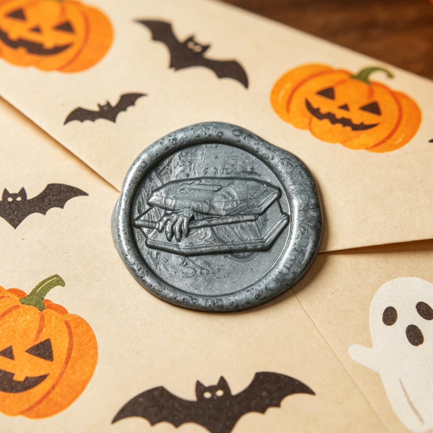 Mceal Wax Seal Stamp Head, 3D Embossed Relief for DIY Crafts, Wedding Invitations, Gift Wrapping, Halloween Collection (Coffin)