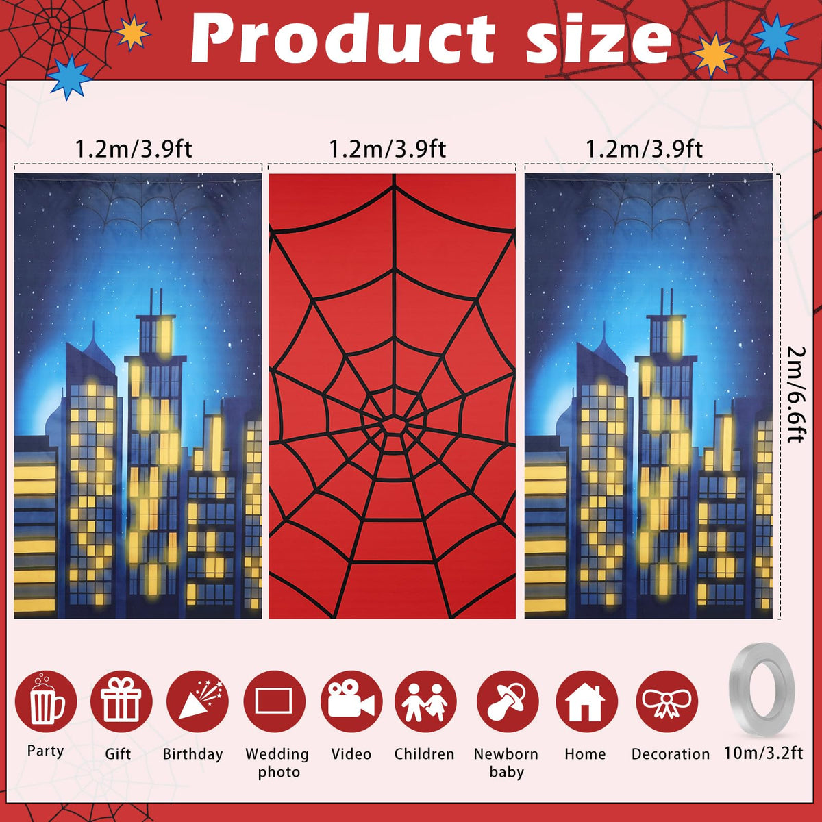 Boao 3 Pcs Spider Backdrop Birthday Decoration Spider Web Curtains 6.6 x 3.9 ft Photo Banner Window Decor for Party Photography Background Photo Props(City Night Scene)
