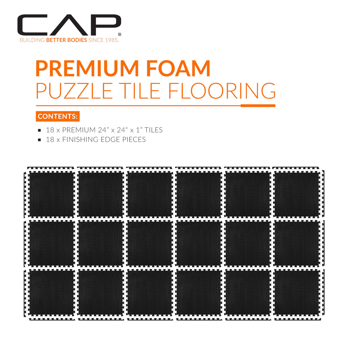 CAP Barbell 1-Inch Interlocking EVA Foam Exercise Puzzle Mat Home Gym Flooring - 3 Pack | 24" x 24" x 1" | T Pattern - Black
