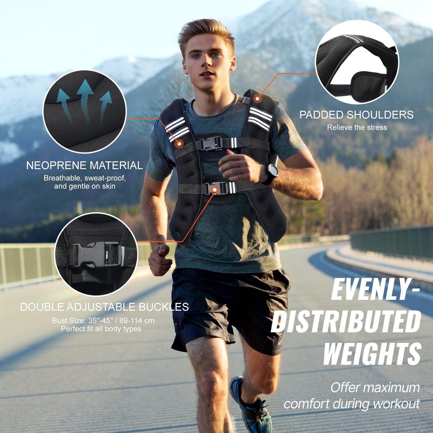 VEVOR Weighted Vest, 12 lbs Weight Vest with Reflective Stripe, Adjustable Buckle Body Weight Vest for Men Women, Workout Equipment for Strength Training, Running, Jogging, Fitness, and Weight Loss