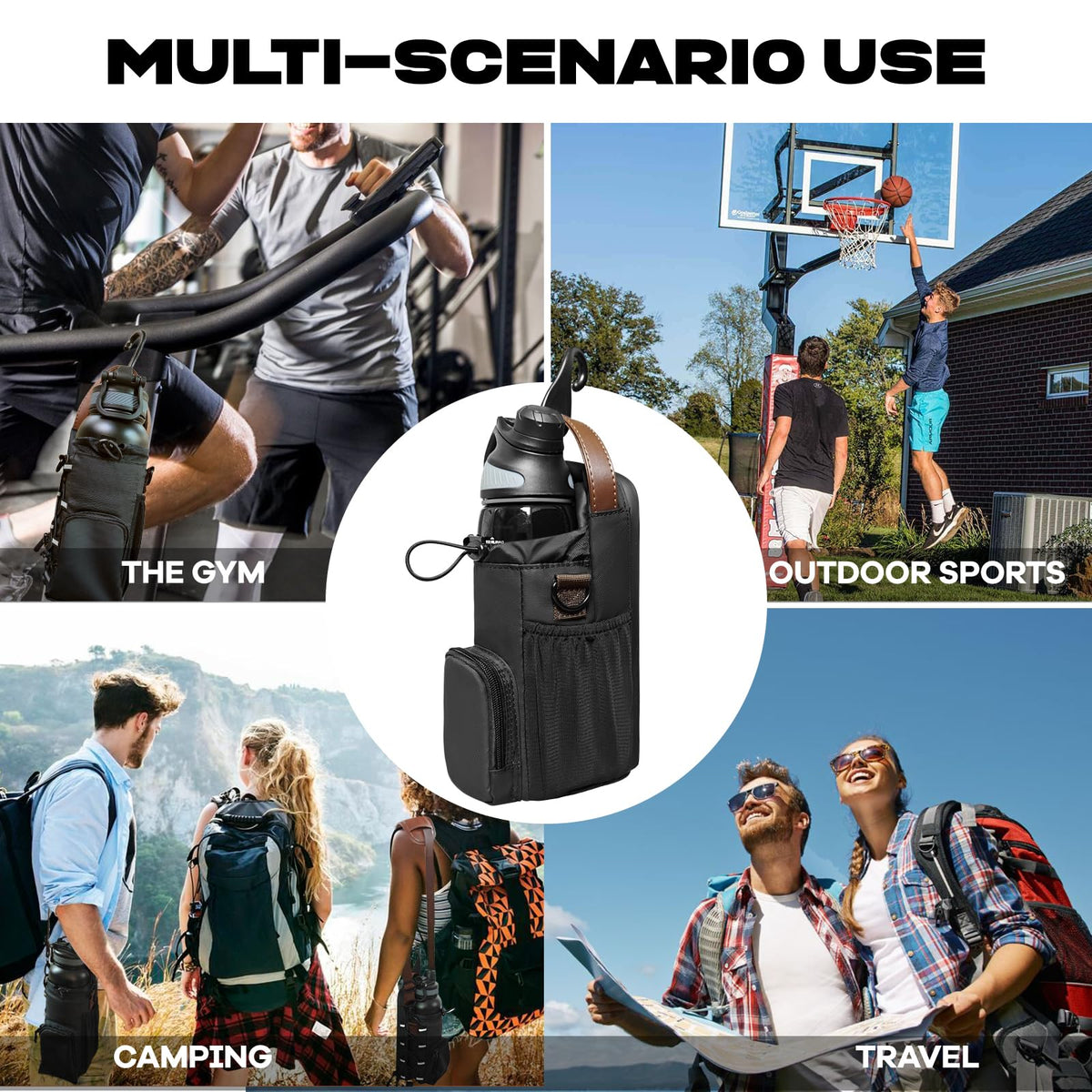 Magnetic Gym Bag for Men and Women, Magnetic Water Bottle Holder for Gym, Small Gym Bag, Gym Gifts for Women and Men (Black-brown, <40 OZ)
