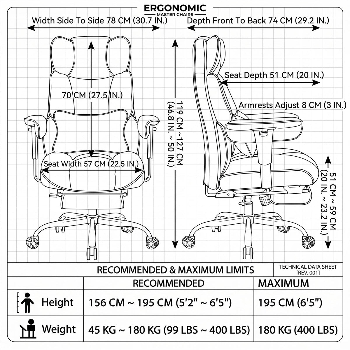 Efomao Big and Tall Office Chair 400lbs - Heavy Duty Reclining Desk Chair with Footrest, Spacious High Back PU Leather Executive Chair, Double-Layer Spring Support, Black