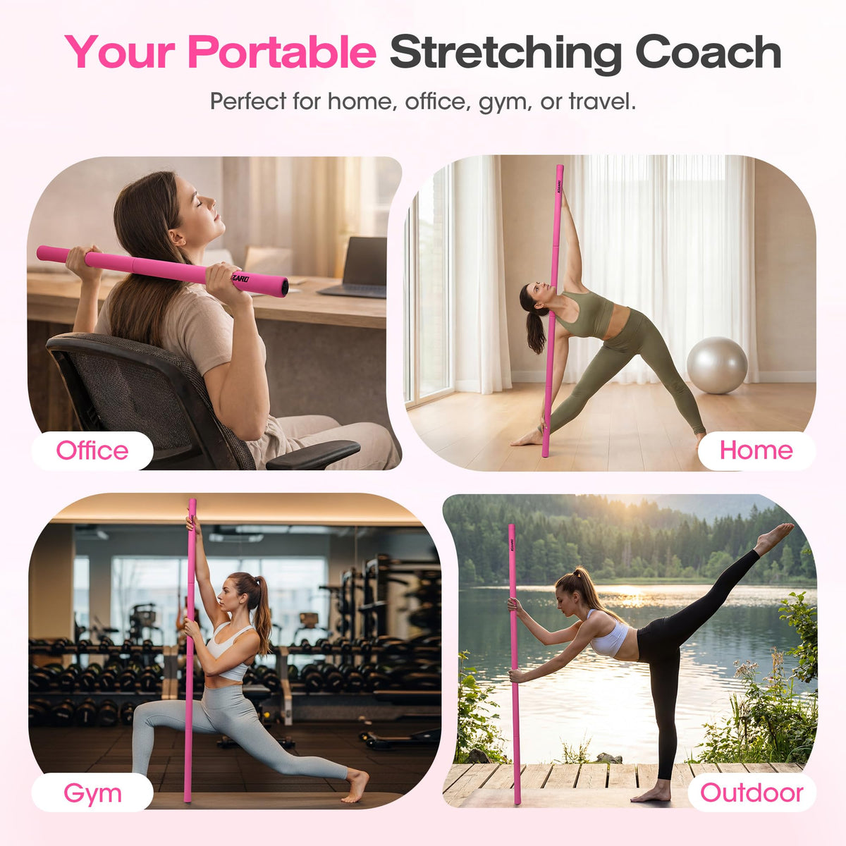 Yoga Stick, 58 Inch Mobility Stick with 3 Adjustable Lengths. Threaded Stable Alloy Steel Exercise Equipment for Stretching, Fitness, Posture Correction & Therapy - For Women & Kids at Home
