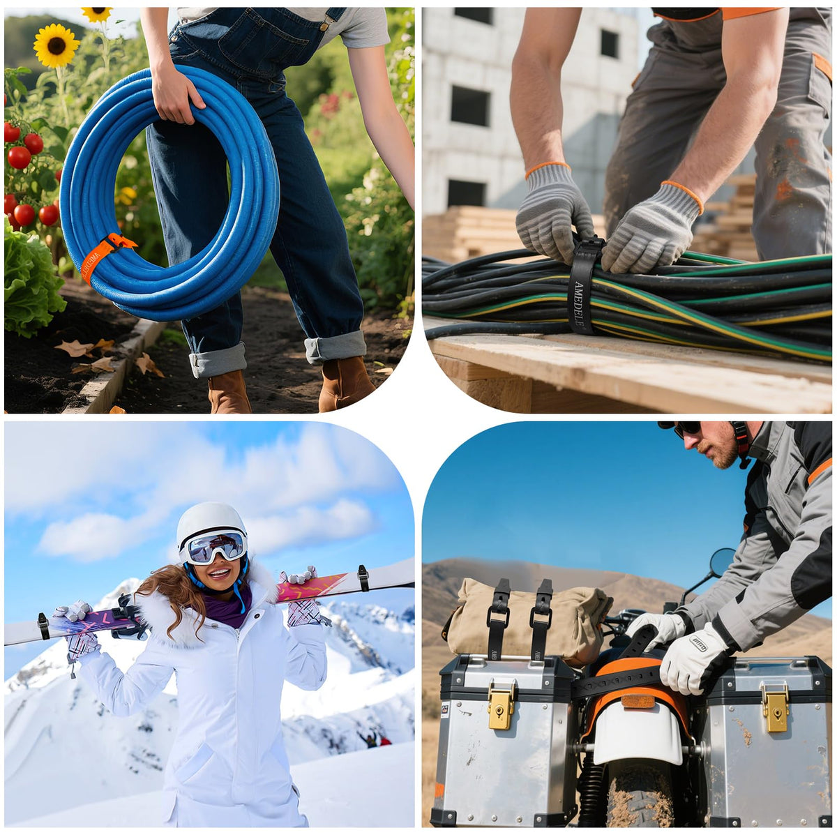 AMEDELE 4 Pack Lashing Straps with Buckles,Adjustable Utility Tension Straps,Simple Tie-Downs Straps for Securing Bike Moto Luggage,Garden Hoses,Skis,Wires and Cables,Orange,14"
