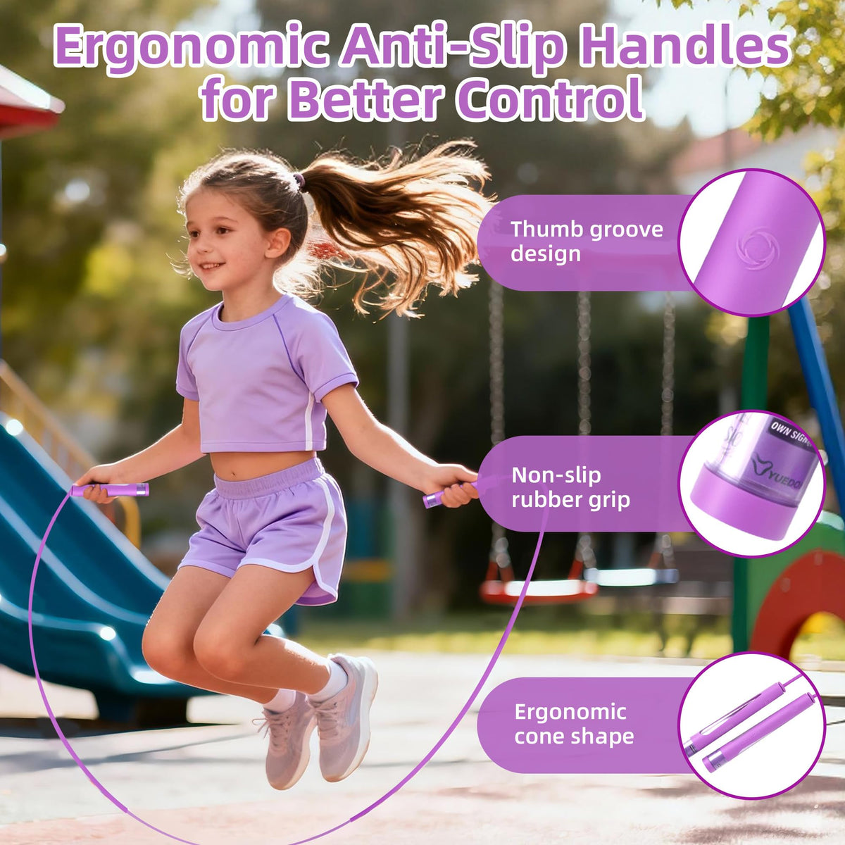 YUEDONG Adjustable Speed Jump Rope with Dual Ball Bearings - Tangle-Free Two-Section Skipping Rope, Ergonomic Thumb Groove Anti-Slip Handles with Transparent View Window for Men Women Kids Fitness Cardio Workout Beginners(Purple,2.8m)