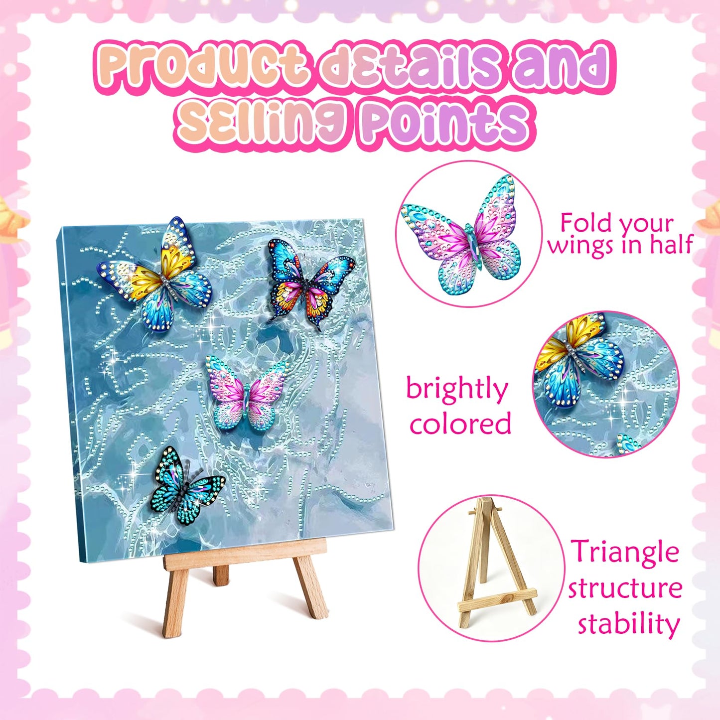 SJTYDX Framed Diamond Art Kits, Diamond Painting Butterfly with Movable Wings, DIY Rhinestone Gem Painting Crafts Canvas Art with Easel Diamond Paint Kits for Decor Gift, 7.8x7.8 Inch