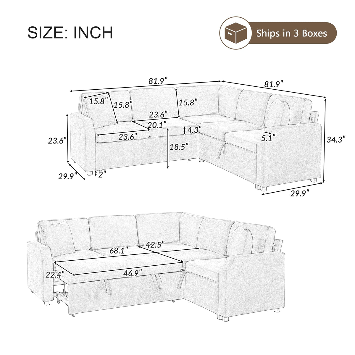 Eafurn 82 INCH Convertible Sleeper Sectional Sofa Pull Out Couch Bed for Living Room - Chenille Upholstered Symmetrical L Shaped Corner Sectional Couch W/Storage and Throw Pillows