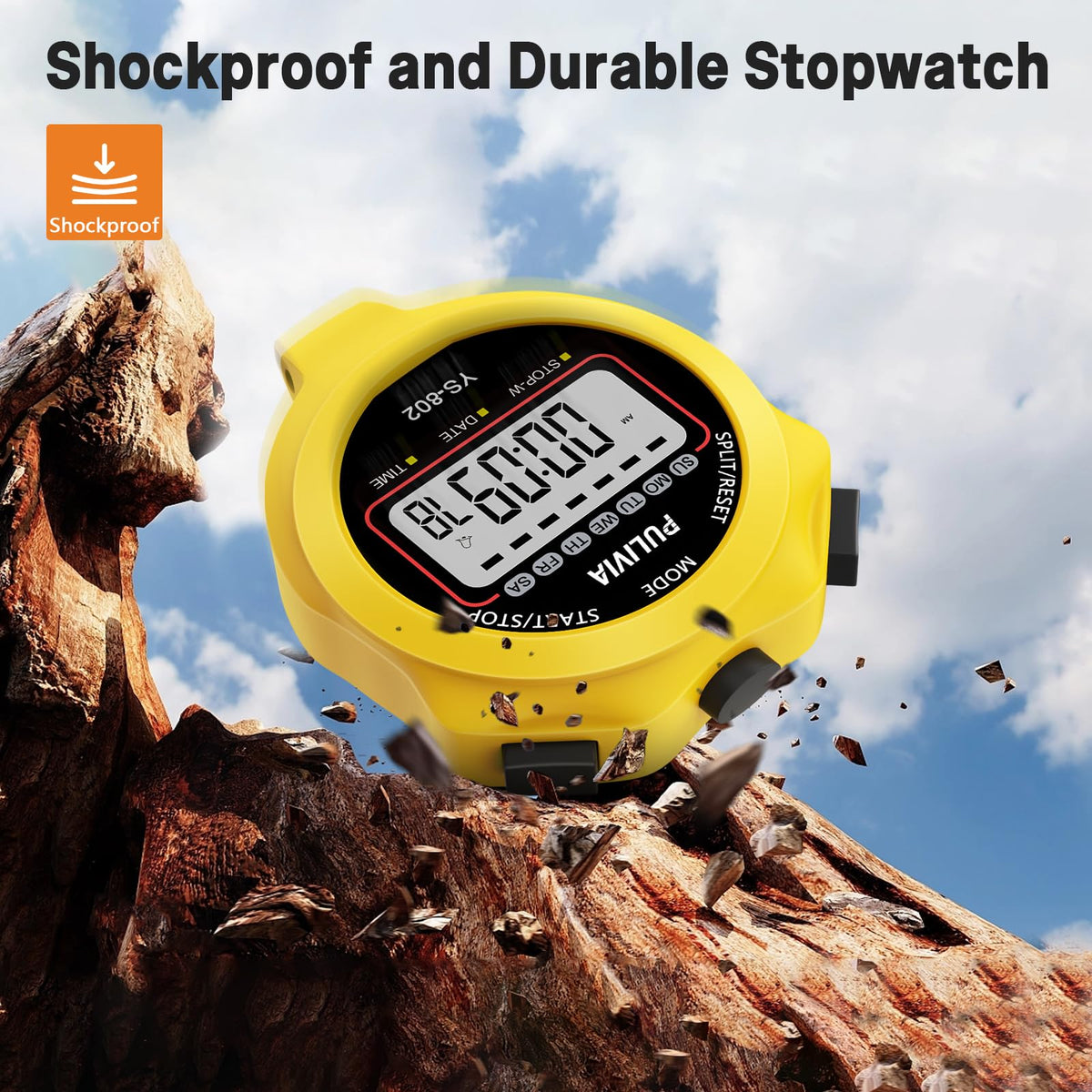 PULIVIA Sports Stopwatch Timer, Single Lap Split Digital Stop Watch for Sports Kids Coaches Swimming Running, Yellow