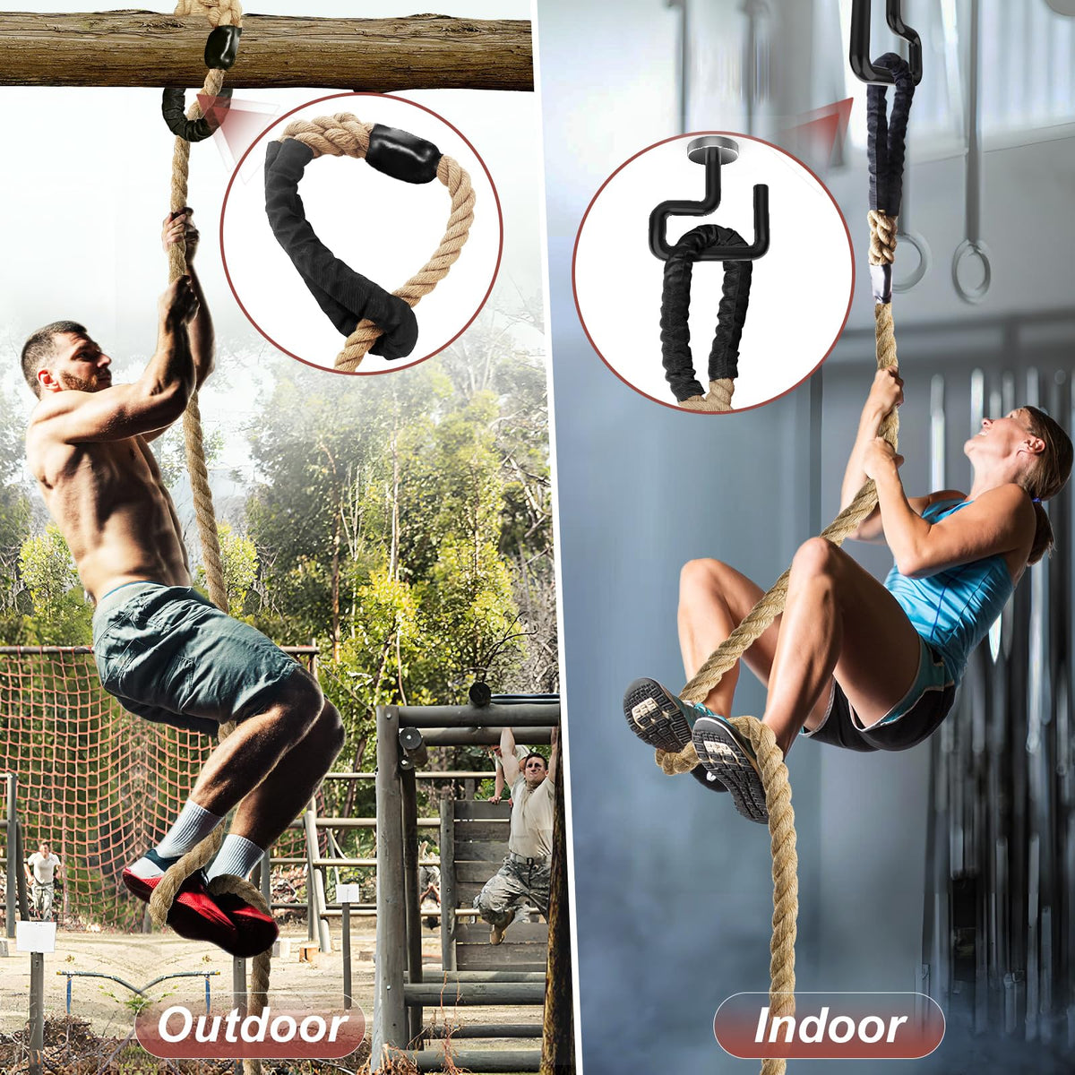 Keepark 10ft Gym Climbing Rope - Natural Hemp Rope Climbing Rope1.5 Inch in Diameter No Mounting Bracket Included