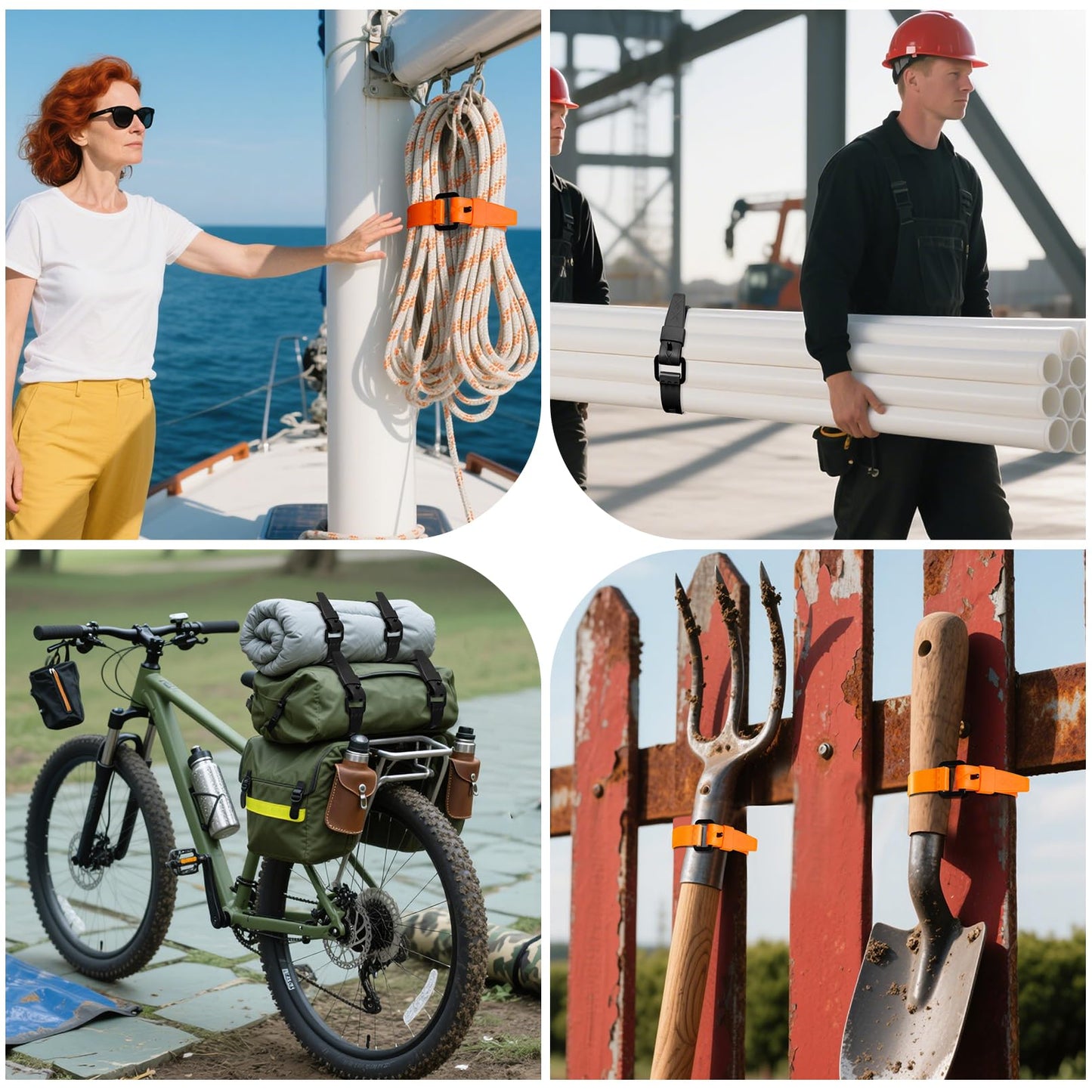 AMEDELE 4 Pack Lashing Straps with Buckles,Adjustable Utility Tension Straps,Simple Tie-Downs Straps for Securing Bike Moto Luggage,Garden Hoses,Skis,Wires and Cables,Orange,14"