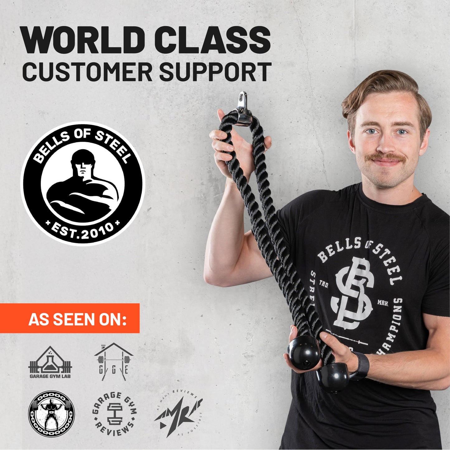 Bells of Steel Extra Long Tricep Rope Cable Attachment | Tricep Rope Attachment for Bicep and Tricep Training | Carabiner Compatible Triceps Rope, 54in Thick Rope Length