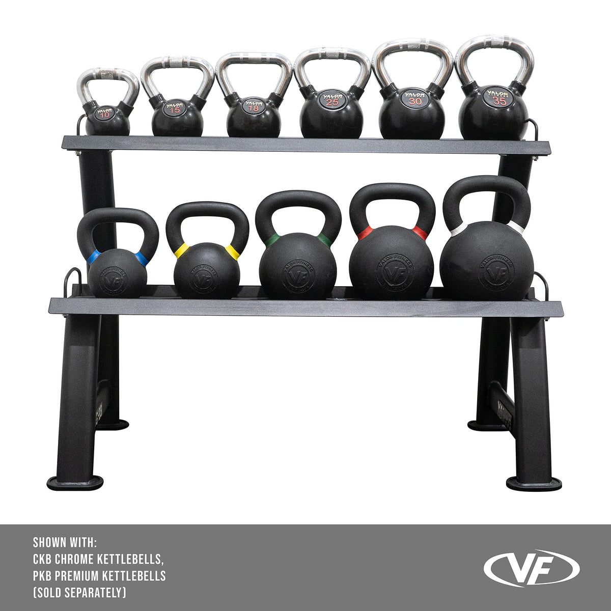 Valor Fitness 2-Tier Kettlebell Storage Rack – Heavy Duty Weight Holder, Organize Gym Equipment, 600 lb Max Weight Capacity for Dumbbells, Kettlebells & Fitness Gear Sports Equipment Organizer
