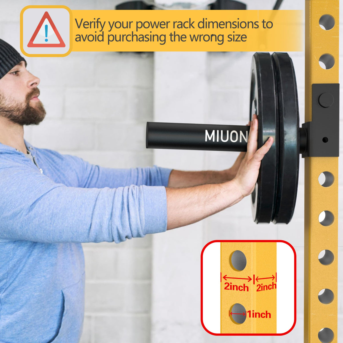 MIUONO Weight Plate Holder, Weight Plate Rack Storage for 2X2 Power Rack Attachments with 1” hole, Extended Version Hang More 2" Weight Plates (1 Pair)