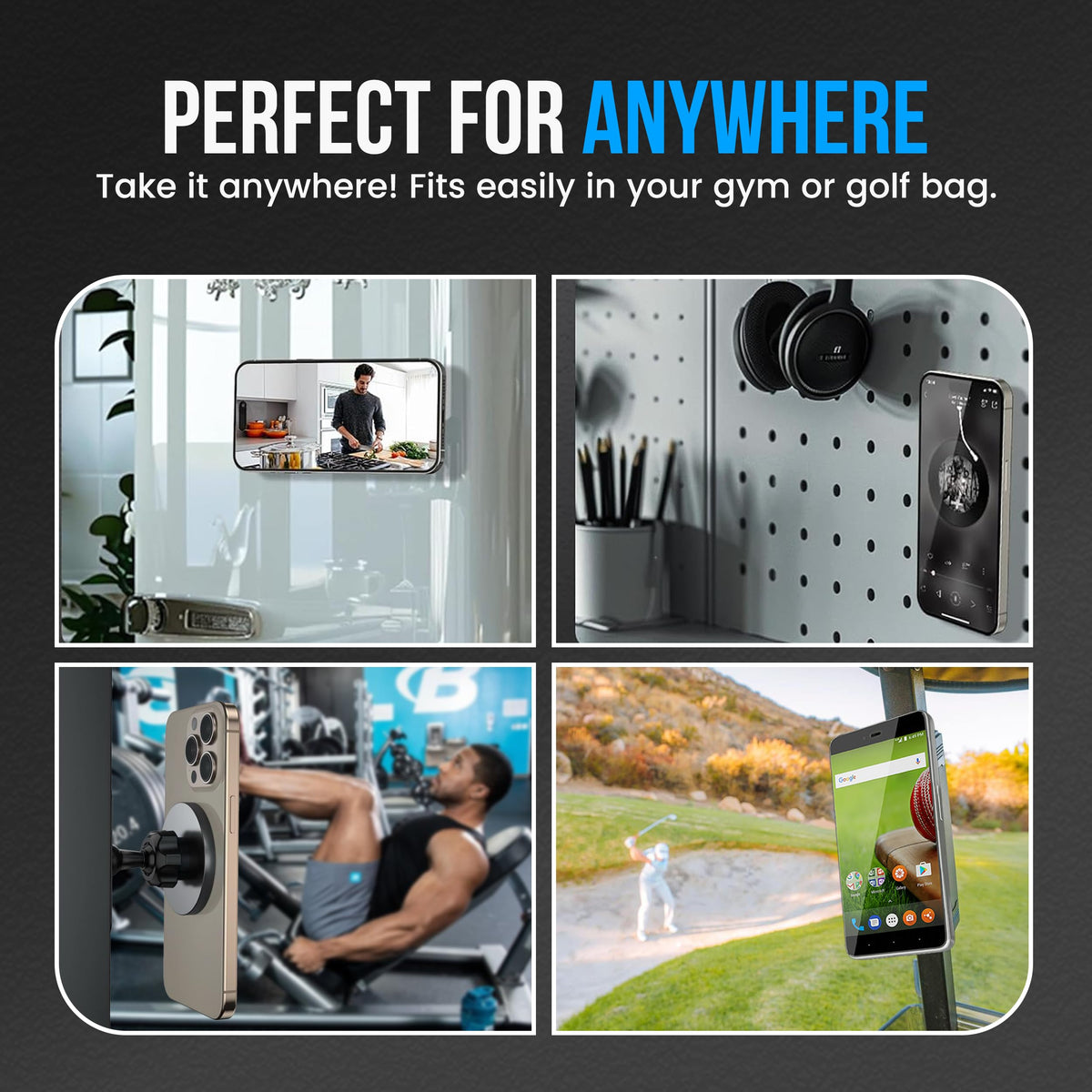 BARENDA Magnetic Phone Holder for Gym with Dual-Sided N52 Super Magnets, Strong Magnetic Phone Mount for All Phones, Attaches to Metal Surfaces, Portable Gym Accessories for Men & Women, Secure Grip