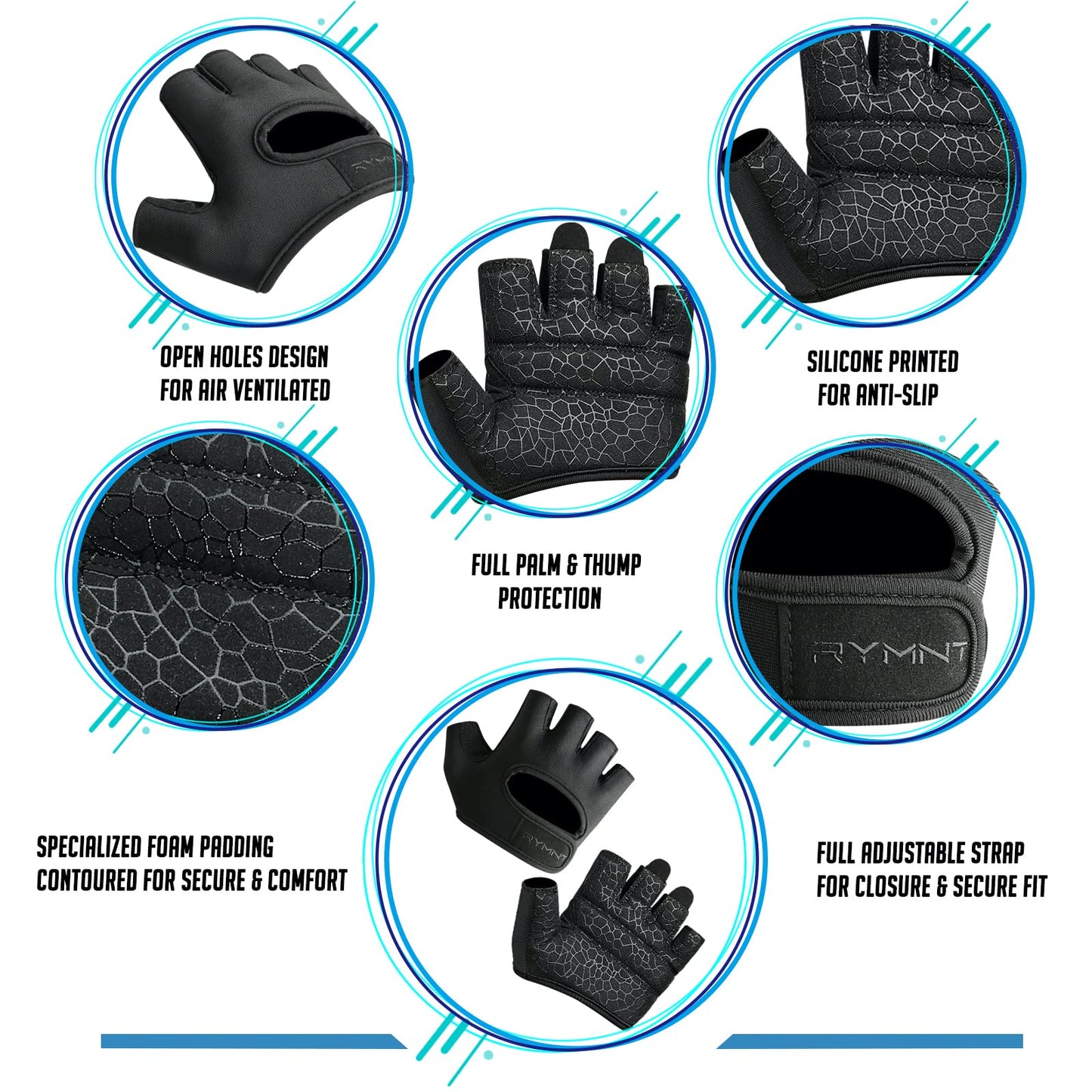 RYMNT Minimal Weight Lifting Gloves,Short Micro Workout Gloves Grip Pads with Full Palm Protection & Extra Grip for Men Women Weightlifting,Gym,Exercise Training.BK-Medium