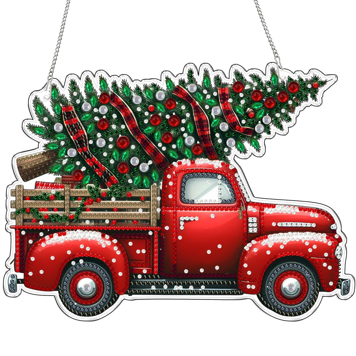 VODAPYC Christmas Diamond Art Hanging Kit for Adults, DIY Double Sided Special Shaped Diamonds Art Window Pendant Ornament for Home Decor(Red Truck)