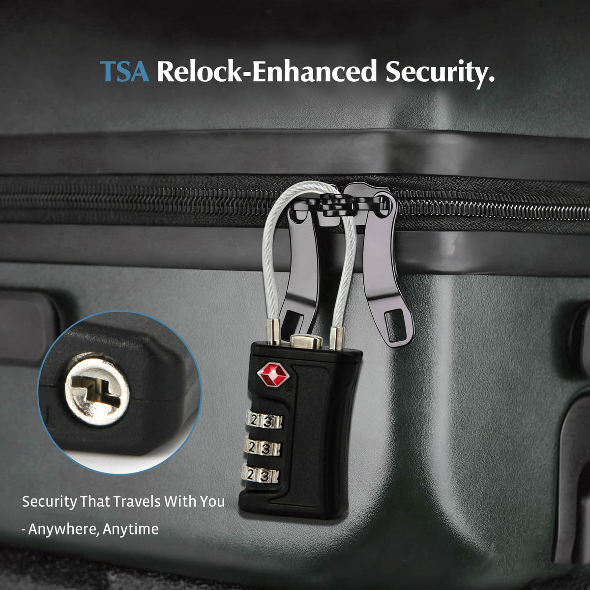 Ech.Apr 2 Pack TSA Approved Luggage Locks, 3-Digit Combination Cable Padlocks for Suitcase, Backpack, Gym Locker & Travel Bags - JY-814 Black