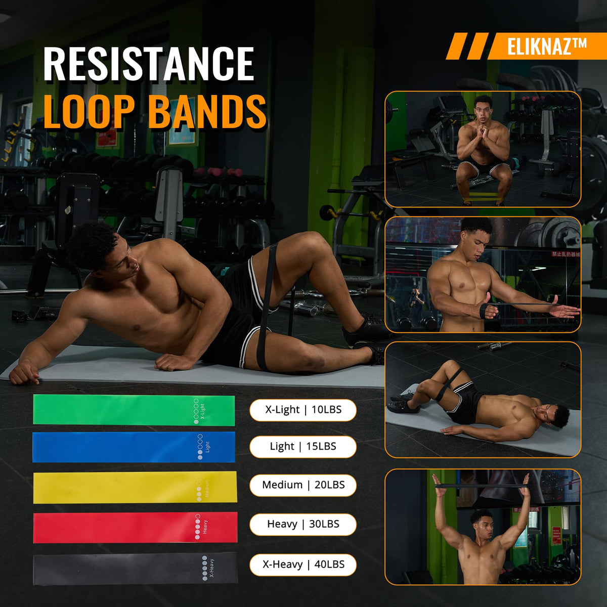 Eliknaz Resistance Loop Bands, Exercise Bands,Multi Resistance Levels,Carry Bag, Wrist, Glute, Leg and Arm Workout Bands, Strength Training, Stretching, Physical Therapy,Yoga, Pilates Set of 5 Loops