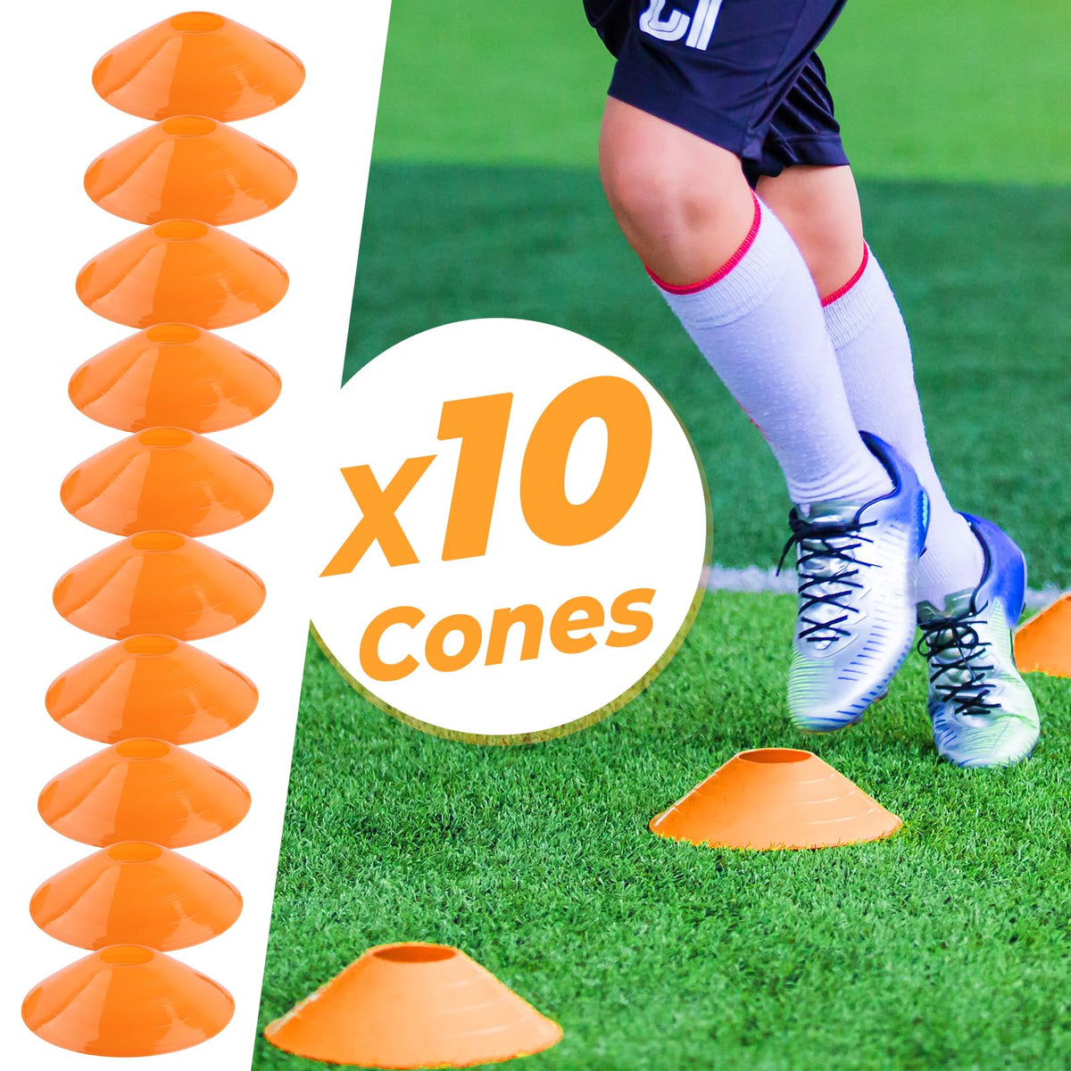 GHB Pro Agility Ladder Soccer Kick Trainer Set 20ft 12 Rung 10 Cones and 4 Stakes Speed Agility Football Training Equipment with Carrying Bag (Orange)