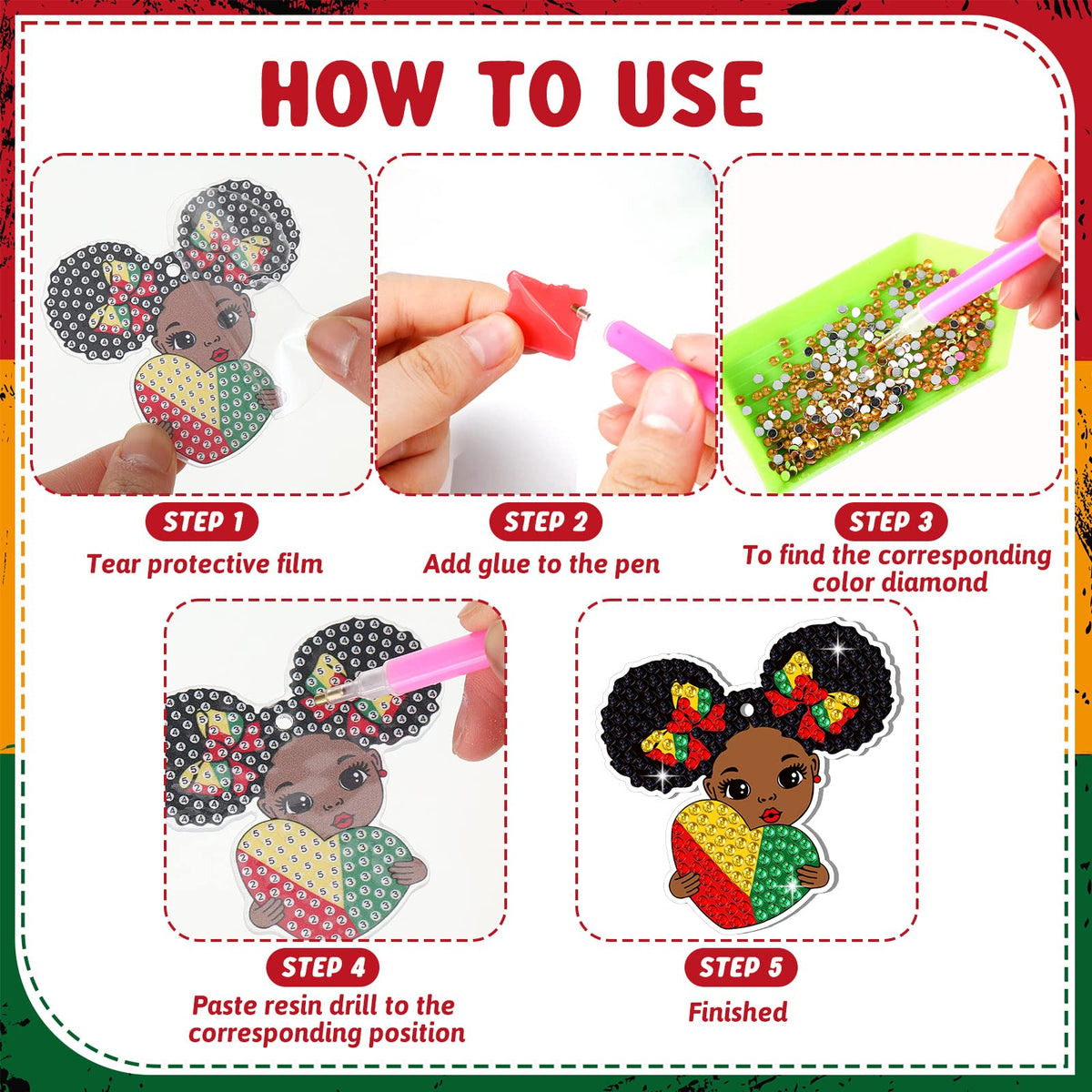 Estune 15 Pcs Juneteenth Diamond Painting Keychains African American Freedom Keychain Craft Diamond Art 1865 5d Independence Party Decoration Gifts Happy 19th of June DIY Activities for Women