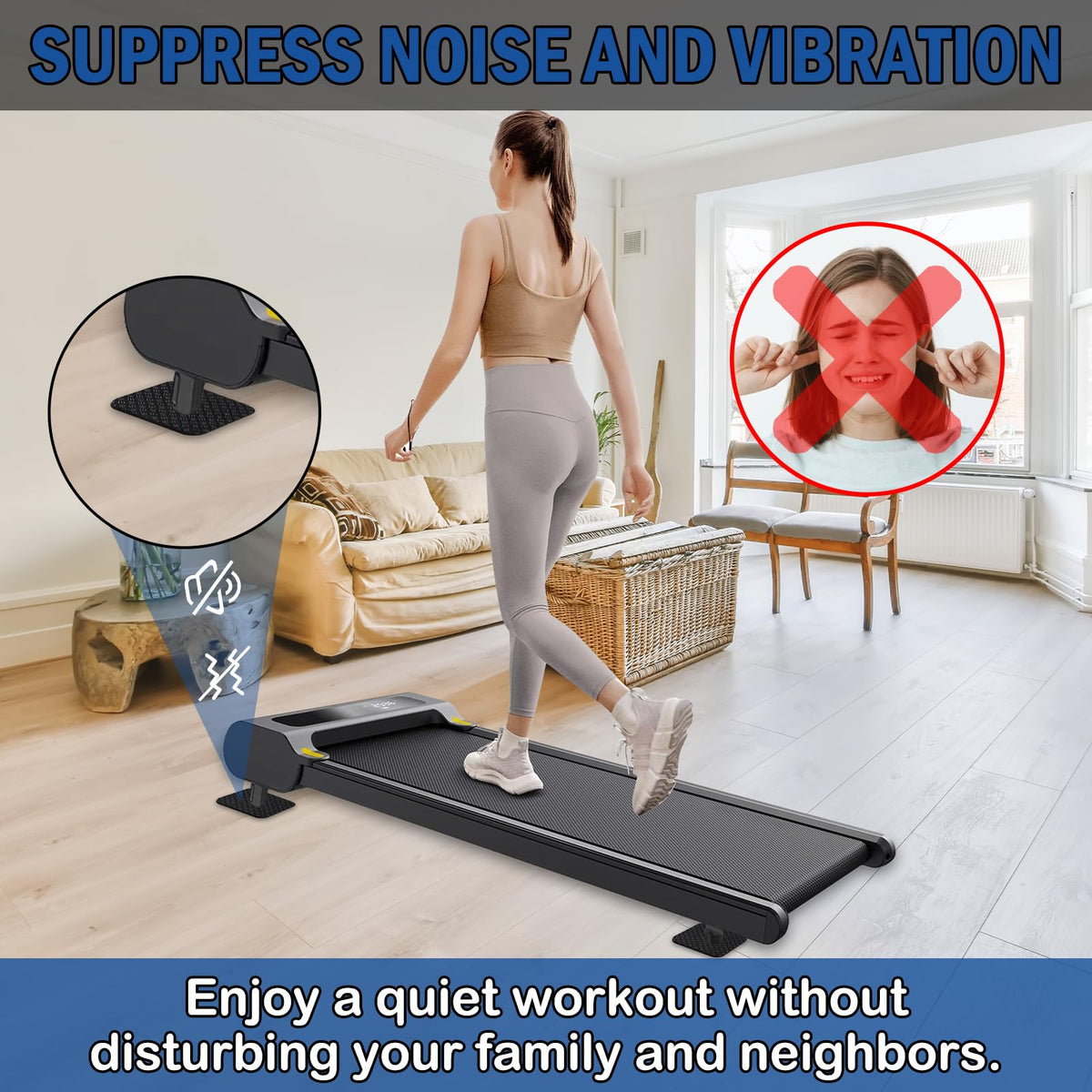 4 Pcs Walking Pad Mat, Treadmill Mat Pads, 4" x 4" x 0.2" Double-Sided Non-Slip Exercise Equipment Mat, High Density Silicone Anti Vibration Pad for Protect Floors, Noise Reduction