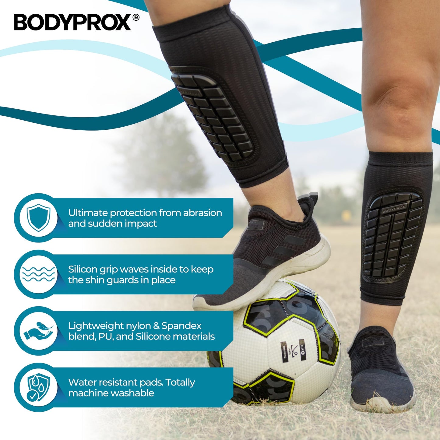 Bodyprox Soccer Shin Guards Sleeves for Men, Women and Youth (Large)