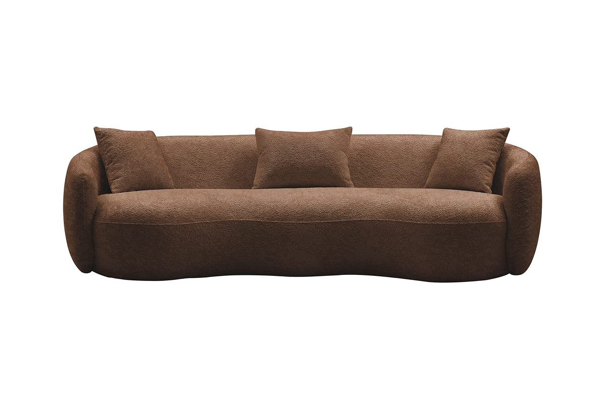 KEIKI 94" Boucle Half Moon Curved Sectional Sofa with 3 Throw Pillows, 4-Seater Teddy Fleece Leisure Couch with Curved Backrest, Easy Assembly, for Apartment, Living Room, Bedroom, Orange