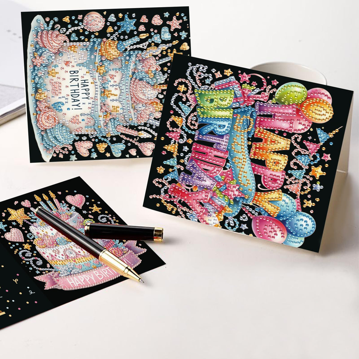 antor 6 Pcs 5D Diamond Painting Greeting Card Kits, Laser Effect Diamond Art Birthday Cards Special Shaped Diamond Art Postcards Crafts for Birthday Holiday (30x15cm)
