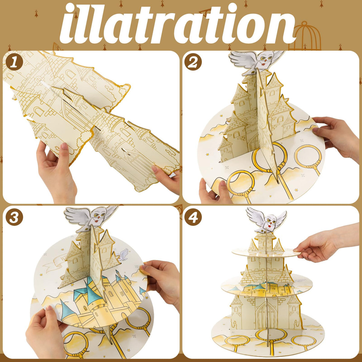 XEFINAL 3-Tier Magical Cupcake Stand - Wizard Birthday & Halloween Party Cake Stand - Gift for Magical Lovers (Birthday Styles)