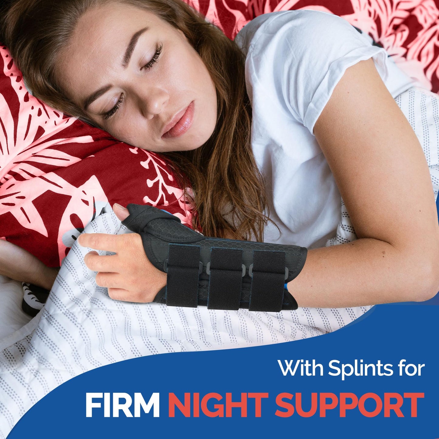 FEATOL Carpal Tunnel Wrist Brace Night Support, Thumb Spica Splint Right Hand for De Quervains Tenosynovitis, Tendonitis, Thumb Brace for Women Men, Black Blue, Large/XLarge