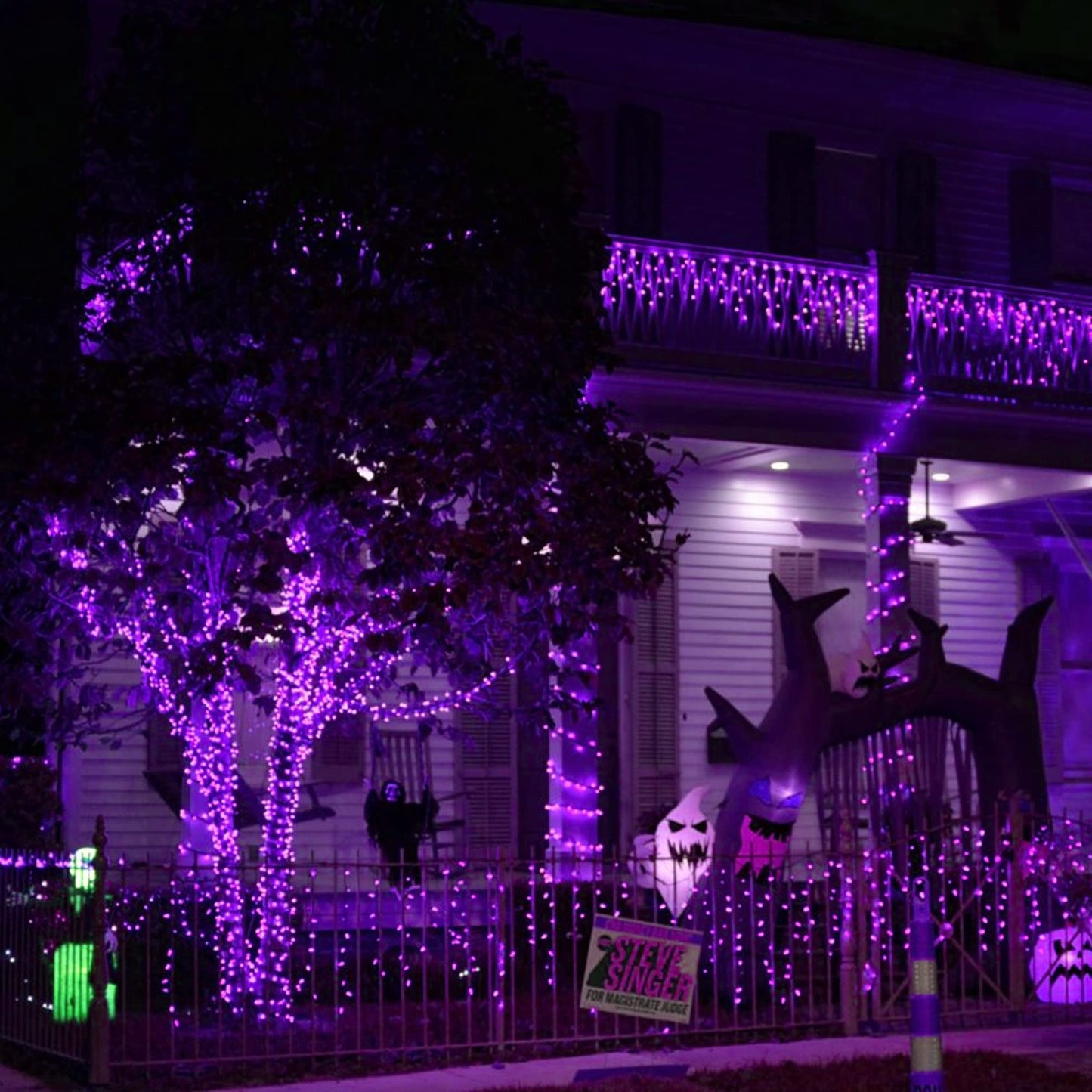 Dazzle Bright Purple Halloween Fairy String Lights, 4 Pack Total 80FT 240LED Copper Wire Battery Operated Waterproof Lights, Halloween Decorations for Indoor Home Outdoor Patio Yard Party Decor