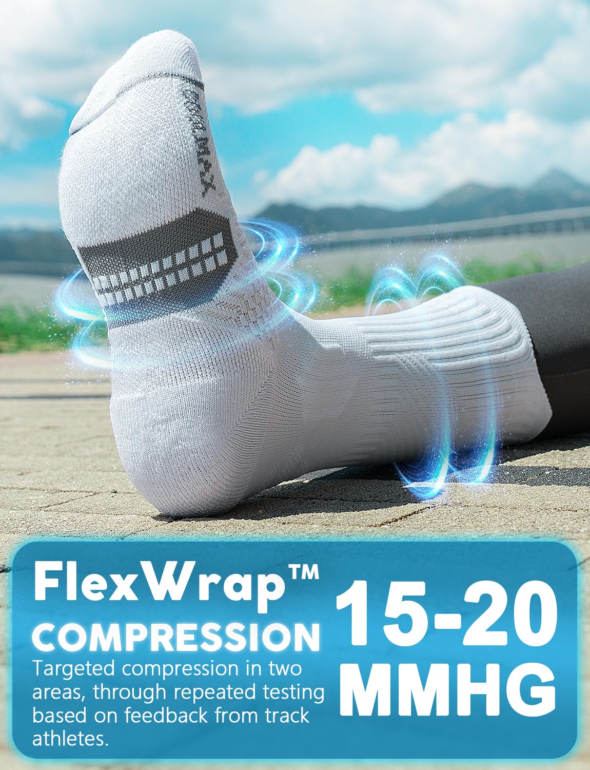 Juclise Bamboo Viscose Compression Running Crew Socks, Coolmax Moisture-Wicking Anti-Blister Hiking&Gym Athletic Socks (US, Alpha, Large, Regular, Regular, Glacier White*2+Bright Lilac*1)