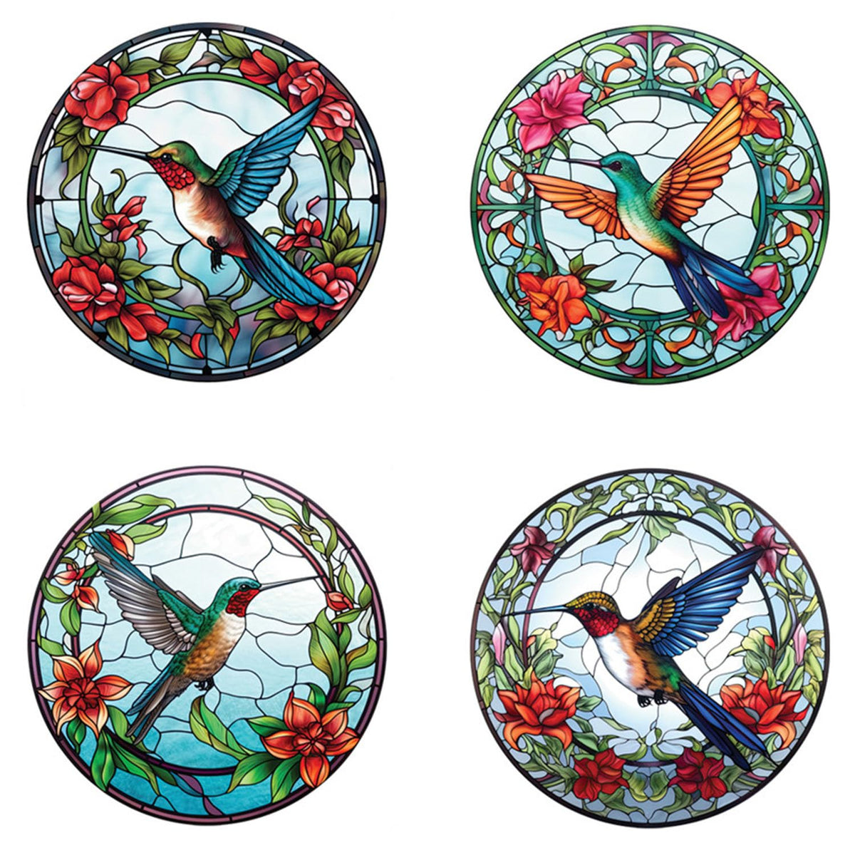 WBQMUNY 4 Sheets Window Decor Hummingbird Stained Glass Window Sticker - Wall Decor for Halloween Fall Christmas Decor for Home, Cafe