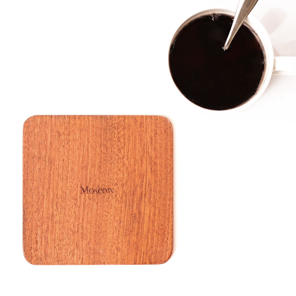 Moscow Map Coaster by O3 Design Studio, Set Of 4, Sapele Wooden Coaster With City Map, Handmade
