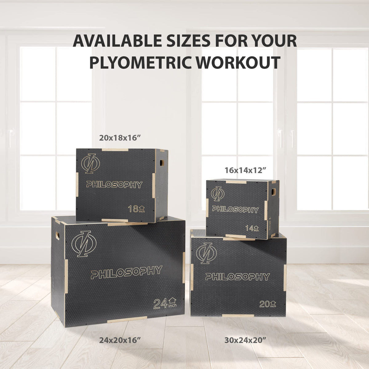 Philosophy Gym 3-in-1 Non-Slip Wooden Plyo Box - 20" x 18" x 16", Wood Plyometric Jump Box for Home Gym, HIIT, Step-Ups, and Strength Training - Gray