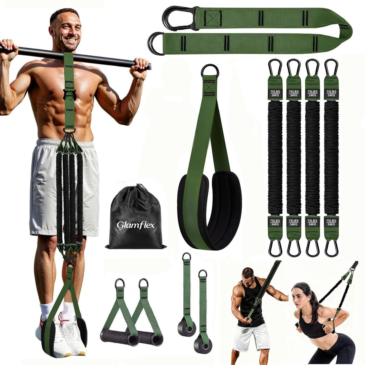 Pull Up Assistance Bands Set,Adjustable Heavy Duty Pull Up Assist Workout Bands for Men, Women, and Seniors,Resistance Bands for Pull Ups,Pull Up Bar Accessories (Army Green)