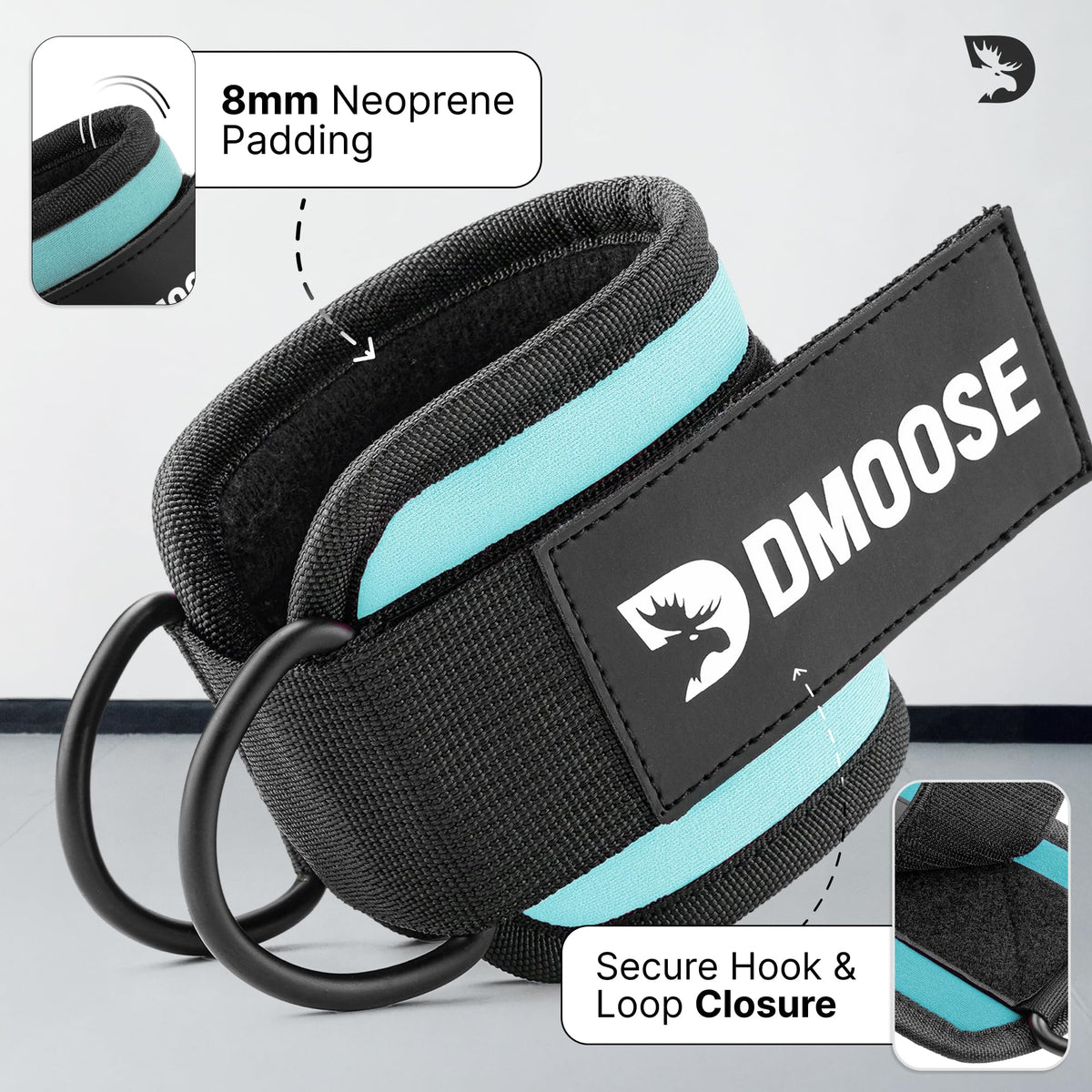 DMoose Ankle Strap for Cable Machine - One Size Fit with Premium Padding, Workout Kickback Ankle Cuffs, Ankle Bands for Working Out, Booty Workouts, Leg Extension, Hip Abductors & Lower Body Exercises