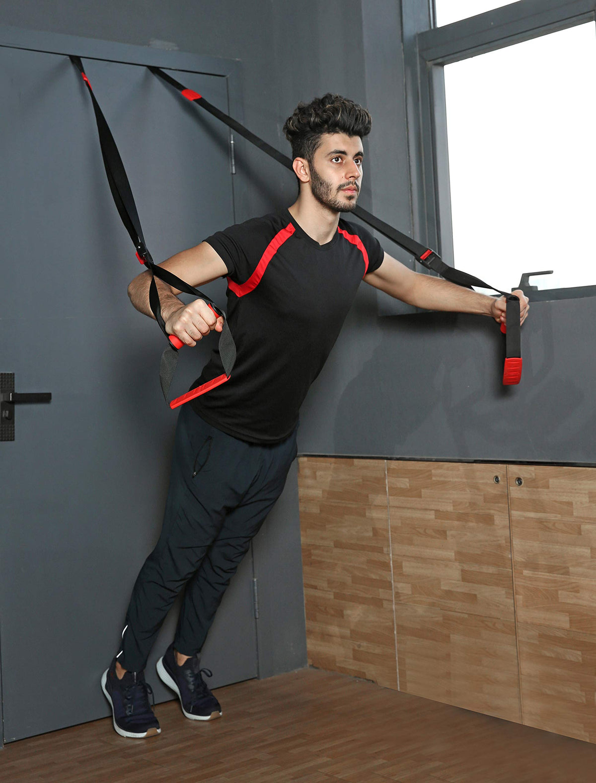 Training All-in-One Suspension Trainer Exercise Equipment Bundle,Bodyweight Fitness Resistance Trainer Kit with Pro Straps for Door Pull up Bar, Anchor Point for Complete Body Workouts V1