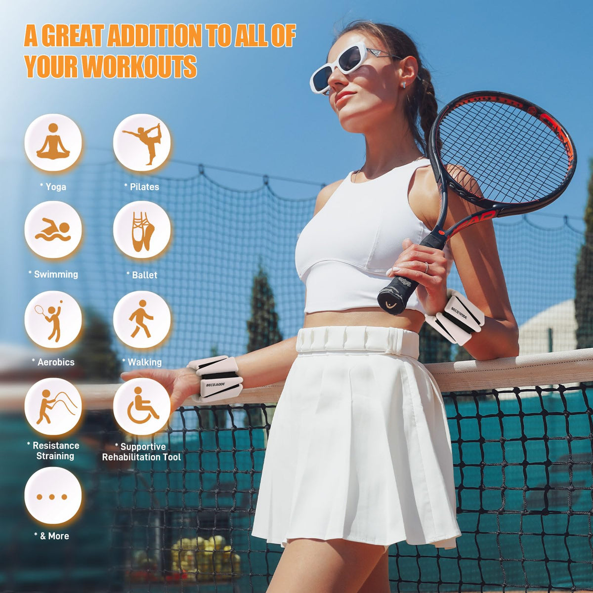 BECOJADDE Ankle Weights Set of 2 (2 lb Each) Adjustable Wrist Weights for Women Men Wearable Arm Leg Weight for Pilates, Running, Walking, Workout, Yoga, Beige