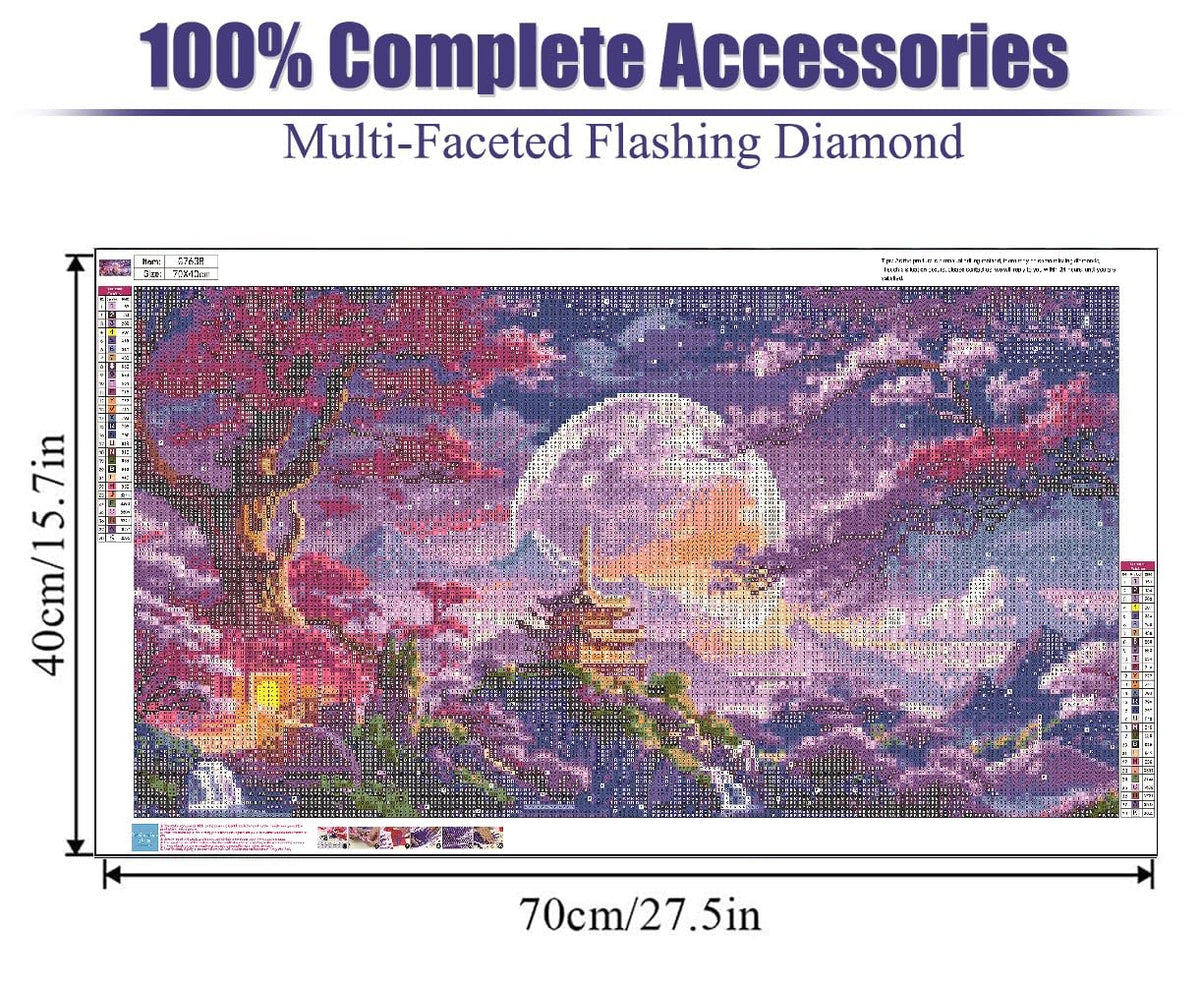 pchmcu 5D Large Diamond Art Painting,Landscape Diamond Art Kits for Adults,DIY Full Drill Crystal Rhinestone Arts and Crafts,Moon Tree Art Painting with Diamond Home Wall Decor 27.5 X 15.7inch