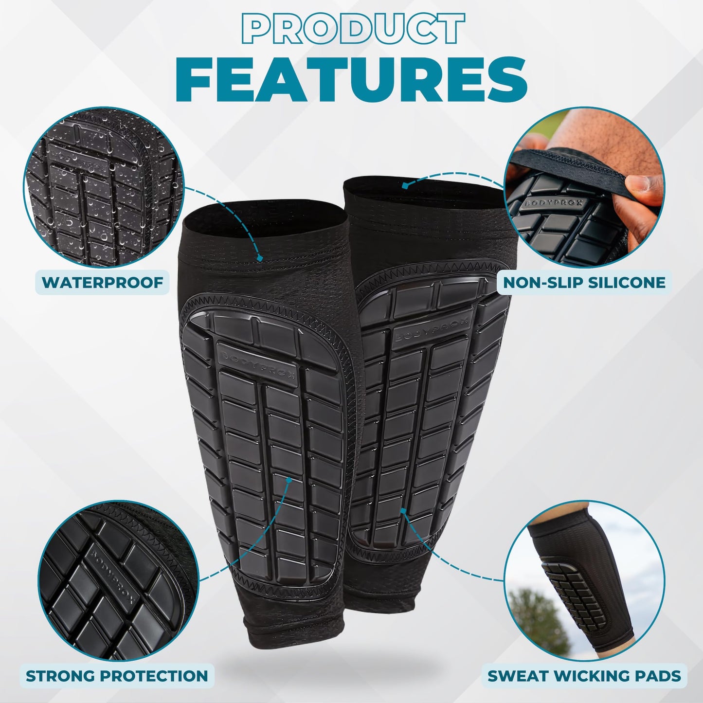 Bodyprox Soccer Shin Guards Sleeves for Men, Women and Youth (Large)