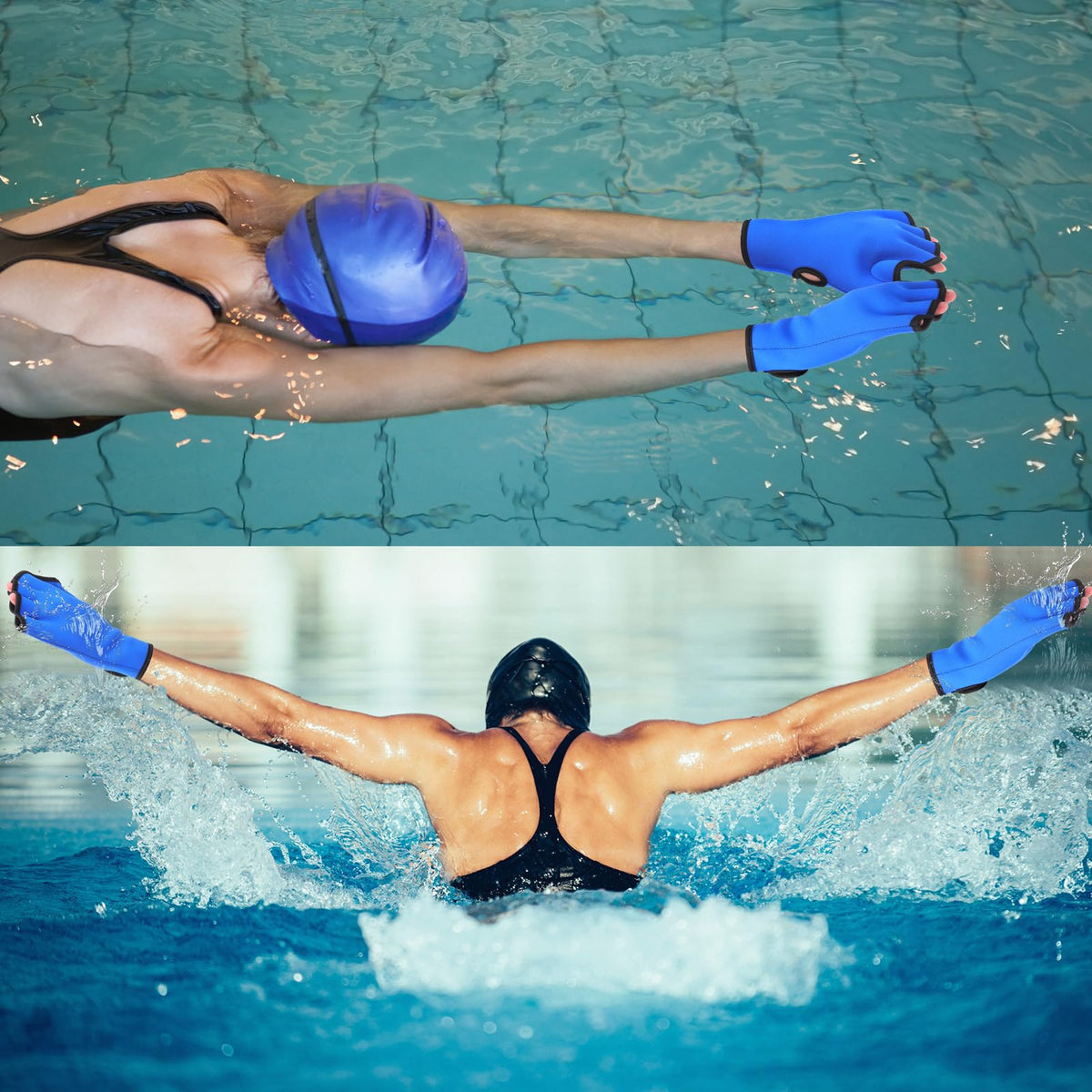 Seenelling Water Aerobics Set for Aquatic Exercise 1 Pair Neoprene Swimming Glove 2 Pcs Foam Aquatic Dumbbells Water Weights Equipment Pool Resistance Fitness Equipment for Training Workouts(Blue)